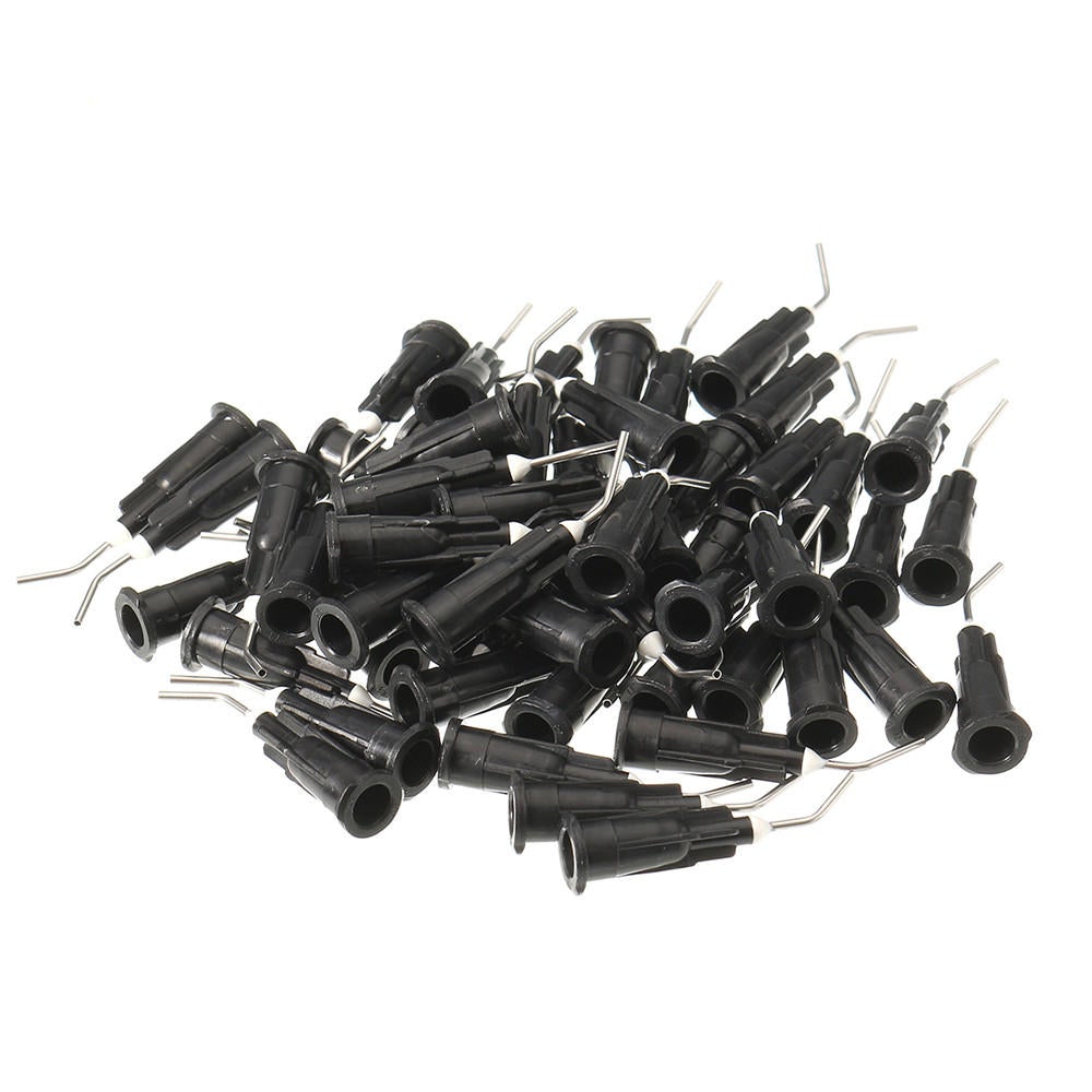 100pcs 0.88mm Black Syringe Needle Flat Teeth Needle Acid Inhibitor Irrigation Dental Bent Needle