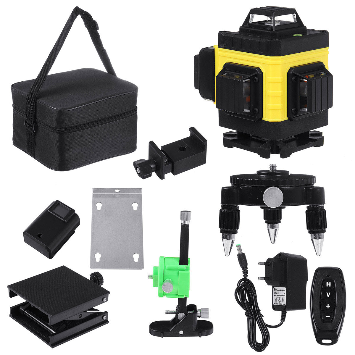 12/16 Line 4D Laser Level Green Light Digital Self Leveling 360 Rotary Measure with 6000mah Battery