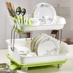 Double Layer Dish Drying Storage Drain Rack Kitchen Shelf Tableware Holder