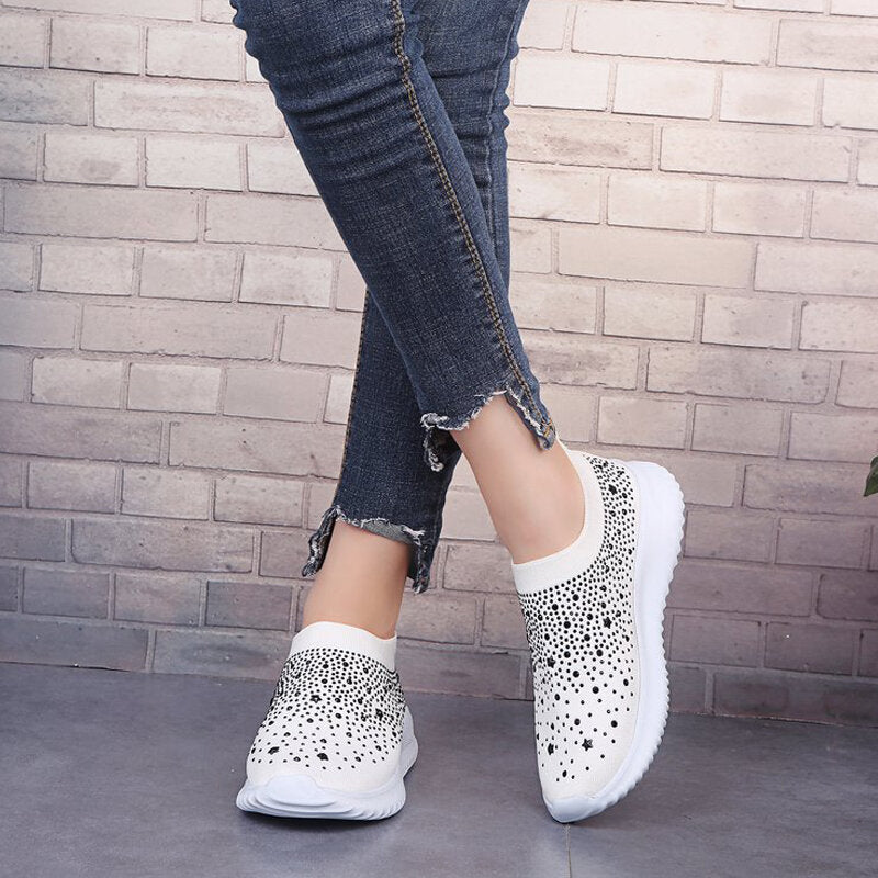 WoMen Crystal Mesh Sneakers Glitter Casual Slip On Loafers Outdoor Leisure Running Sport Shoes