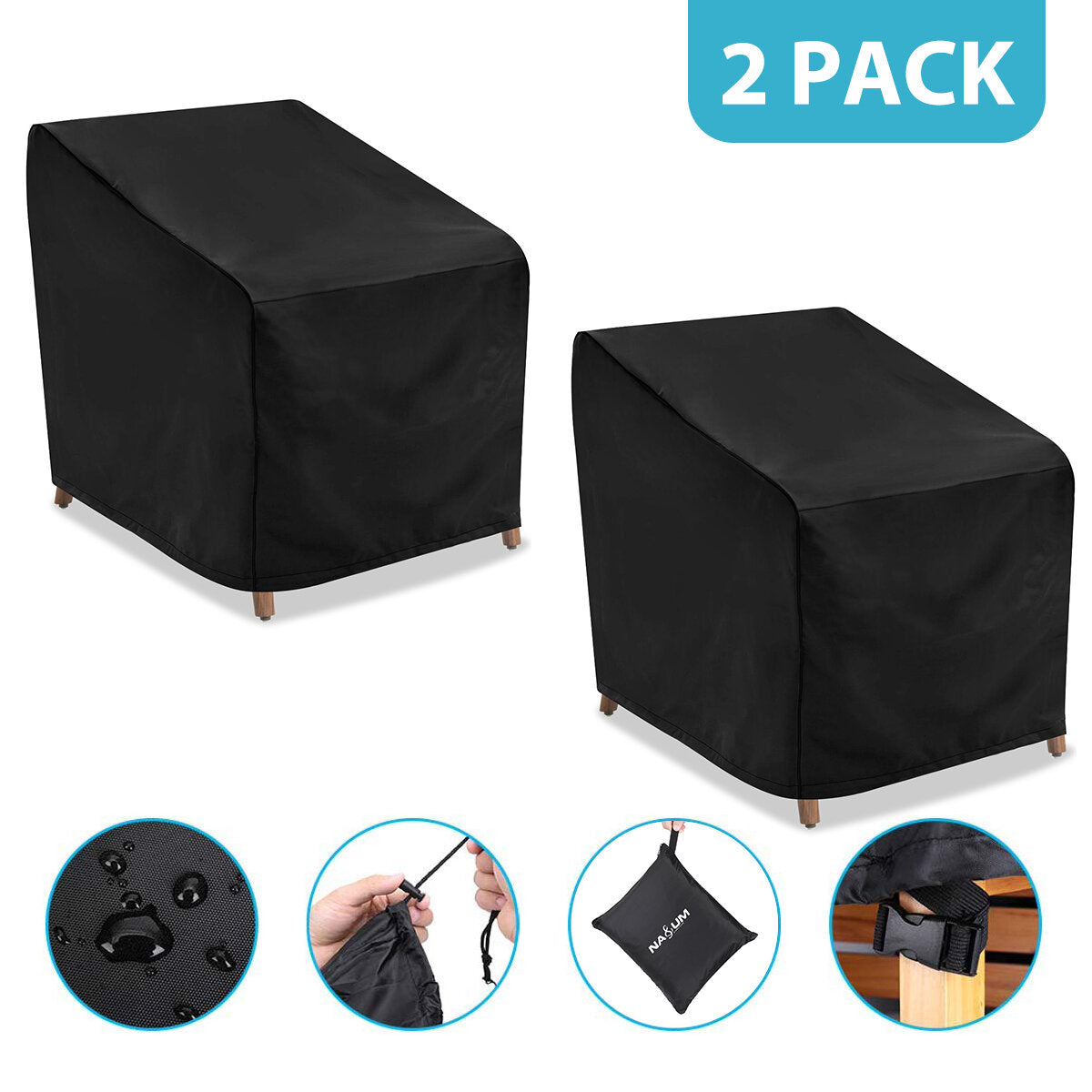 Chair Covers, Outdoor Lawn Patio Furniture Cover, Lounge Deep Outdoor Seat Cover, UV Protected with Waterproof - 38''L x 31''W x 29''H, 2 Pack, Black