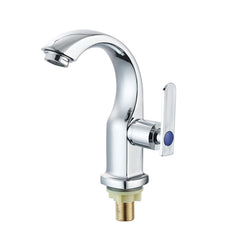 Bathroom Basin Sink Faucet Moon Curved Single Cold Tap Handle Electroplate Chrome Finish Deck Mount