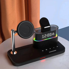 5-in-1 15W Magnetic Wireless Charger with Night Light & Alarm Clock for iPhone, Hui, Xiaomi, Earphones, Smart Wristbands