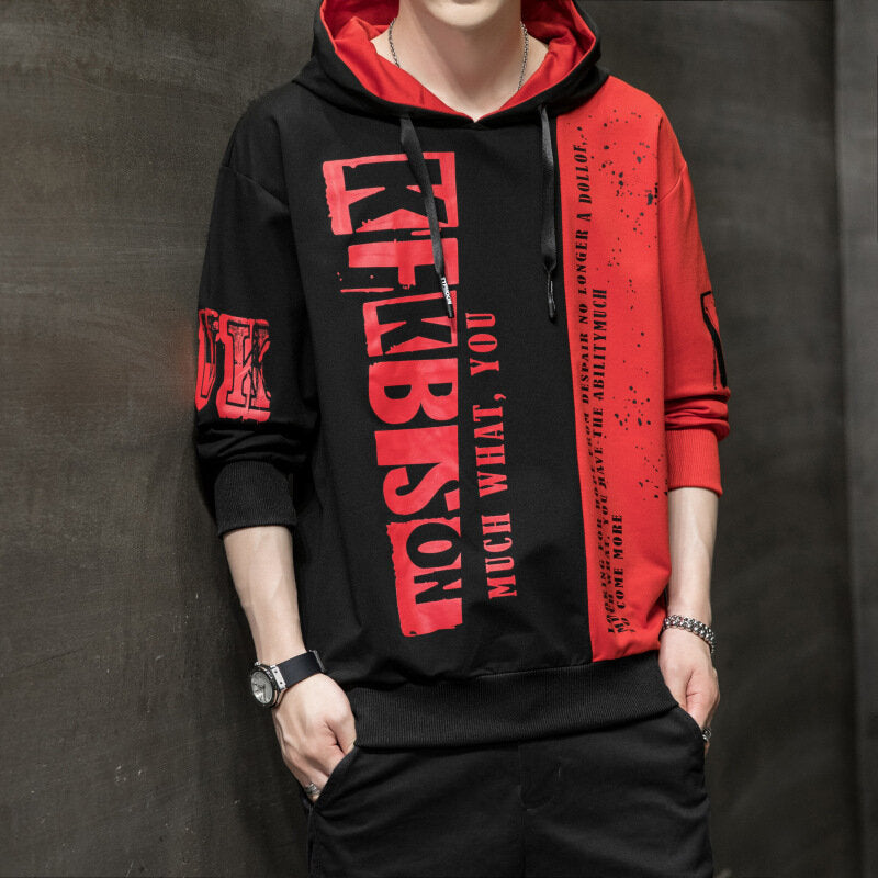 Trendy Color-blocking Hoodie Men's New Style Pullover Hooded Casual Jacket Street Pullover Mens Sweatshirts