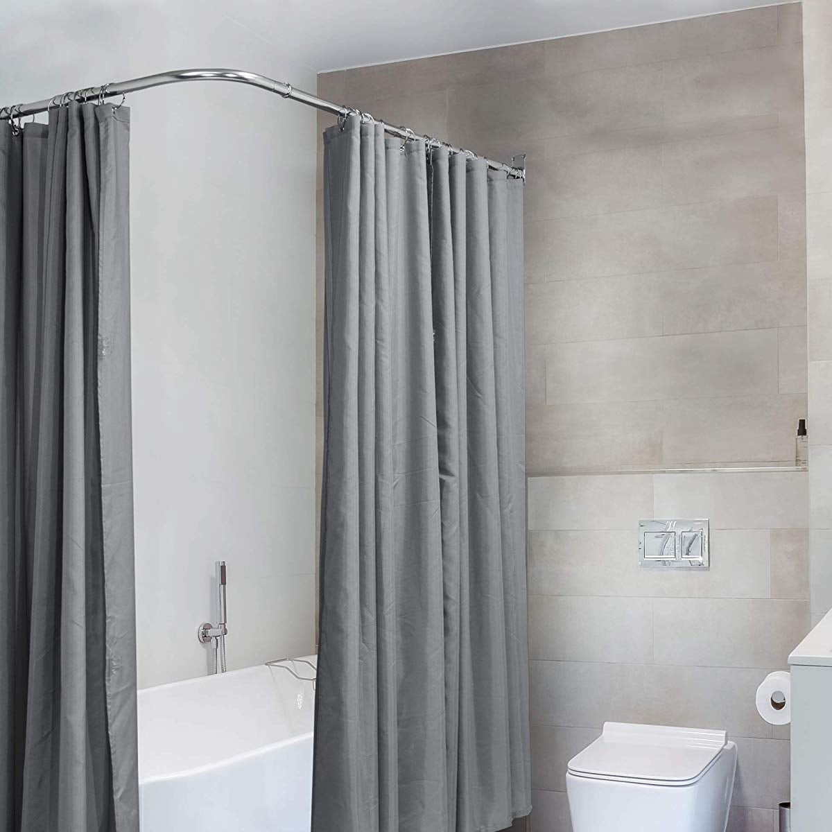 Stainless Steel Adjustable Curved Shower Curtain Rod Bathroom Bars Rail Rod