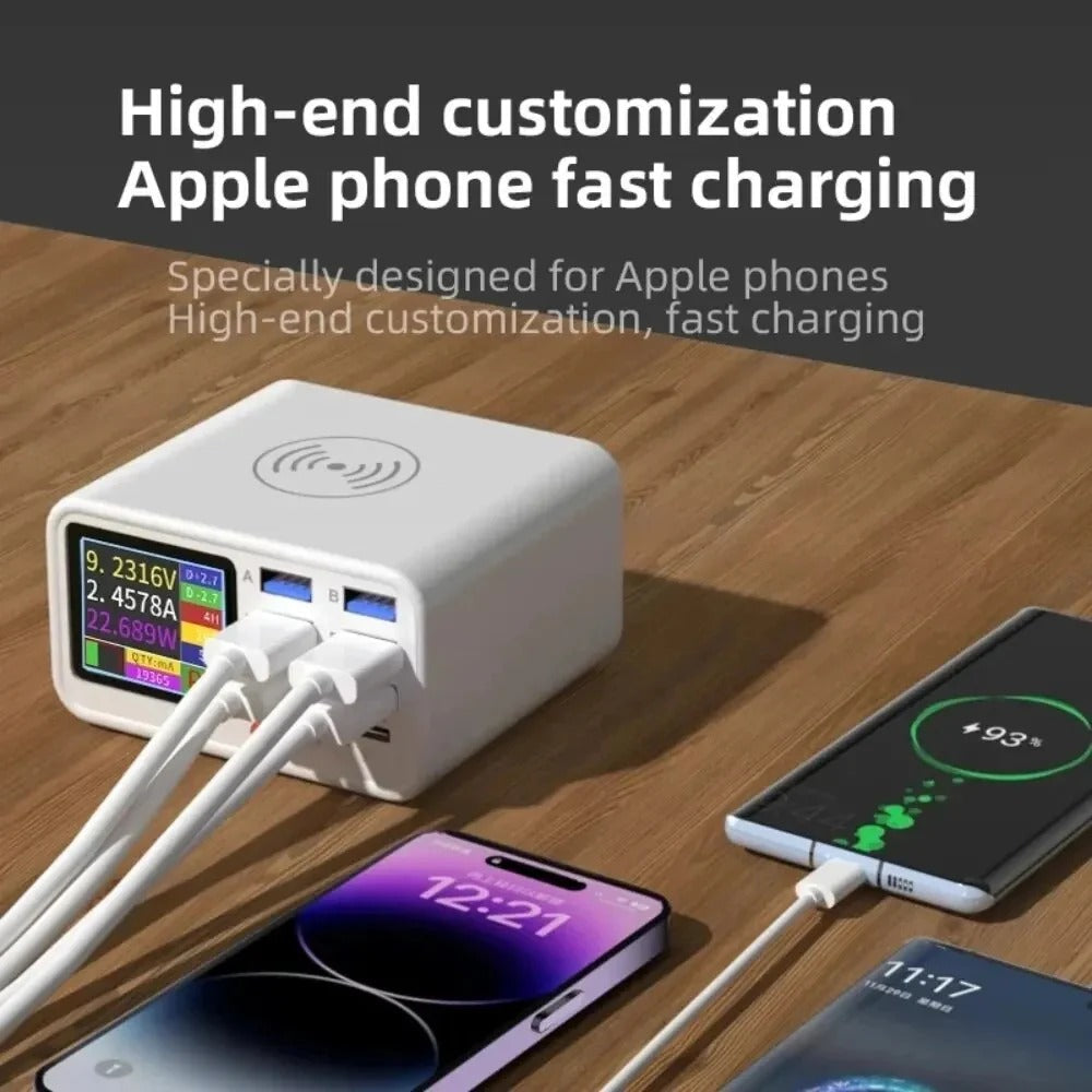 Multi-Functional 8-Port USB Wireless Fast Charger with Visual Current Detection for Mobile Devices