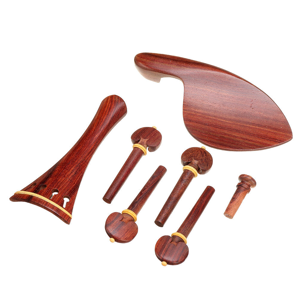 7-Piece Redwood Violin Parts Set Includes 1 Tailpiece 4 Tuning Pegs 1 Chin Rest 1 Endpin Accessories for 4/4 Violin