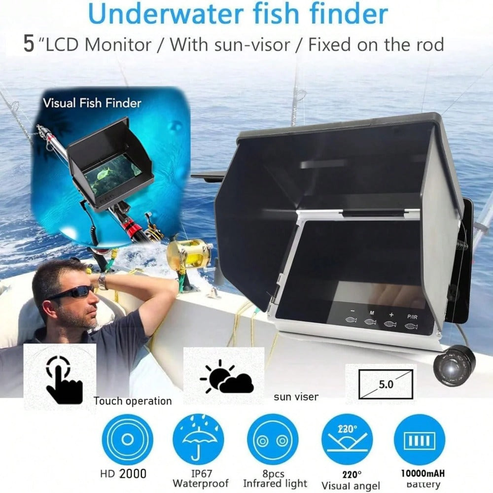 5" Underwater Fishing Camera, Portable HD Fish Finder with LCD Monitor, IP67 Waterproof, 30m Cable