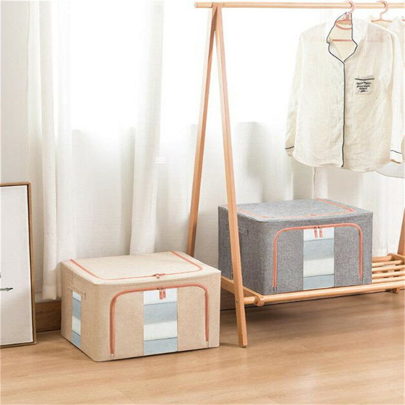 100L Foldable Clothes Storage Bag Curshed Steel Frame Quilt Organizer Waterproof Wear-resistant Clothes Storage Bag