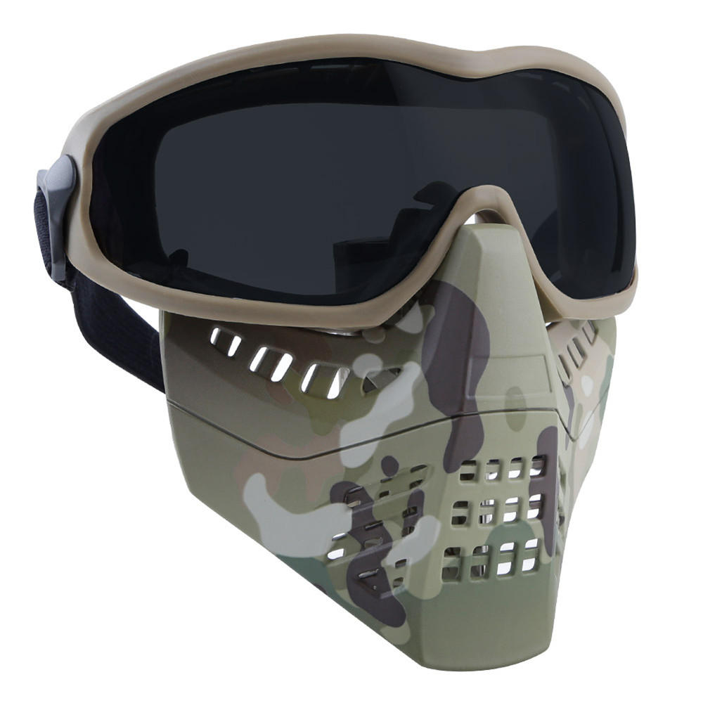 Tactical Glasses+Half Face Mask Removable Outdoor CS Military Protective Mask