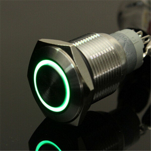 12V 16mm Latching Angel Eye LED Push Button Switch Flat Head Metal illuminated Push Button Switch