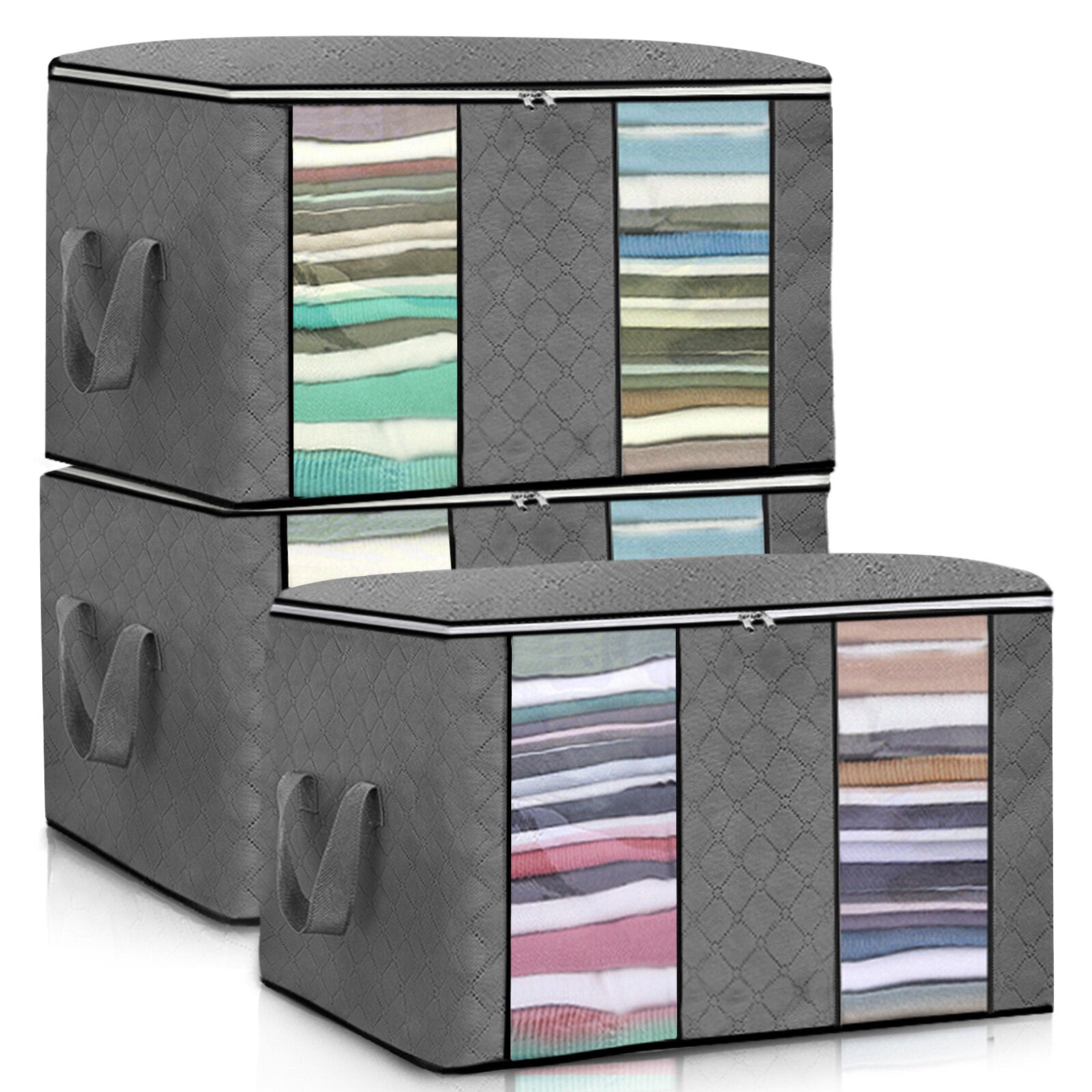 3PCS Clothes Storage Bag Non-woven Fabric Two-window Foldable Storage Bag