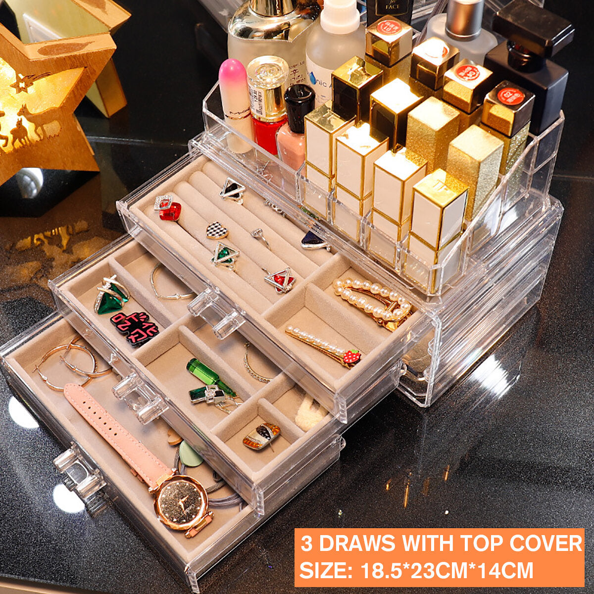 Acrylic Transparent Jewelry Cosmetics Holder Necklace Drawer Drawer type Jewelry and Cosmetics Storage Box