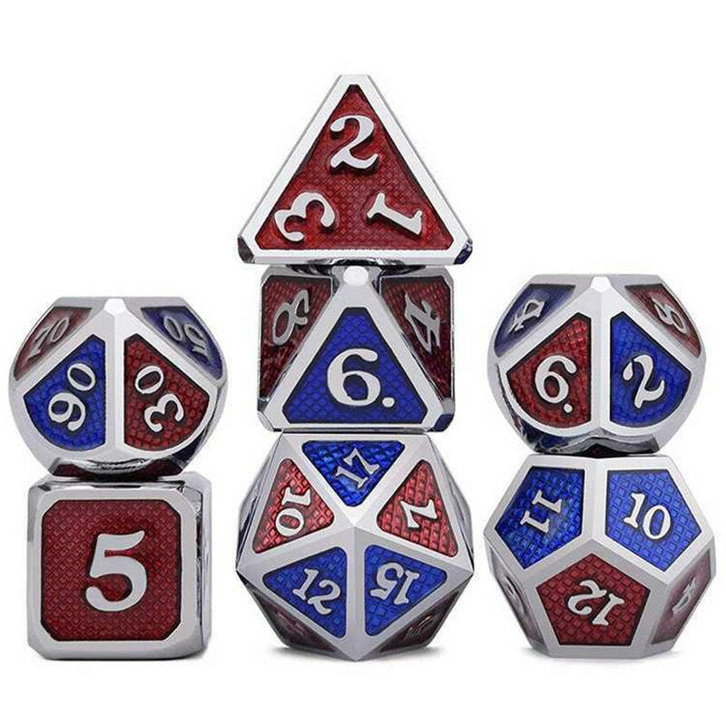 7Pcs/Set Rainbow Edge Metal Dice Set with Bag Board Role Playing Dragons Table Game Bar Party Game Dice Hobbies Toy Gift