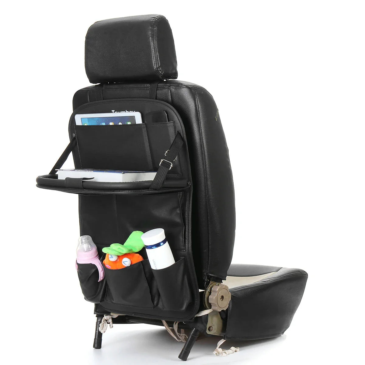 Foldable Car Back Seat Organizer with Multi-Pocket Tray Storage Bag