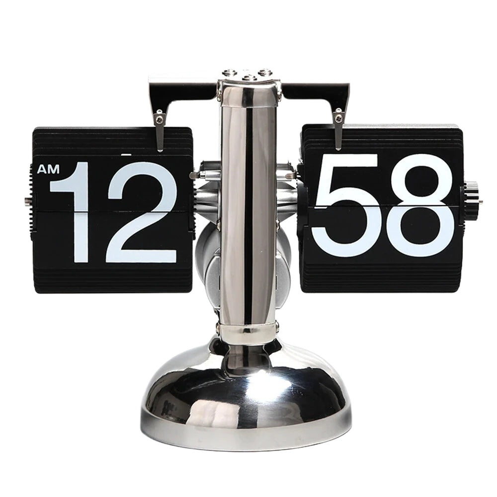 Vintage Flip Clock - 12-Hour Retro Stainless Steel Desk Clock with Large Display for Living Room & Bedroom