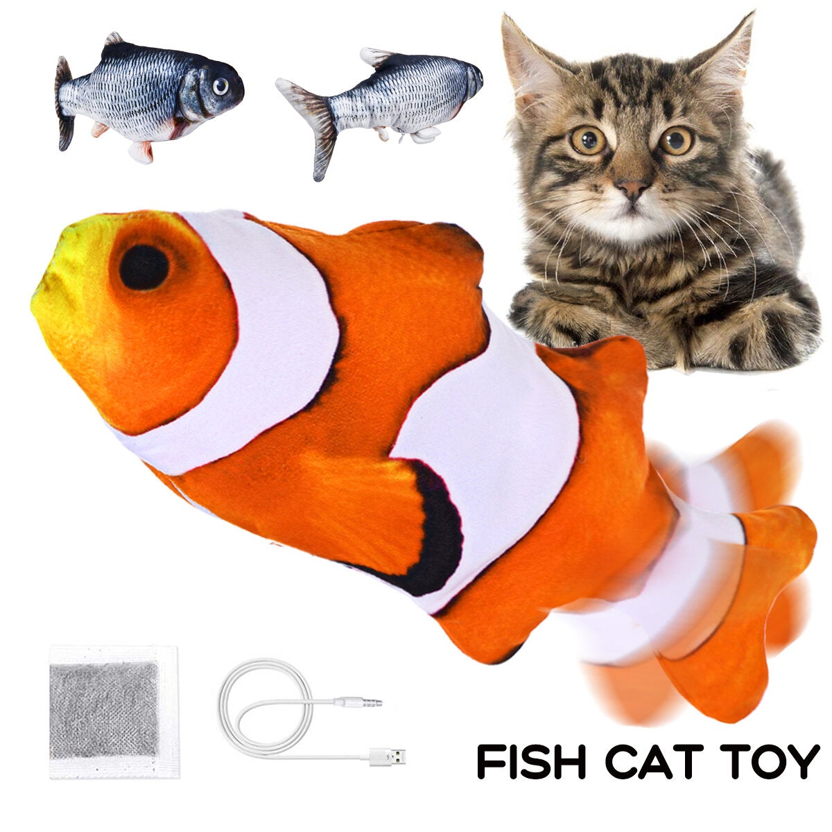 clownfish carp with catnip charging cable Catnip toy