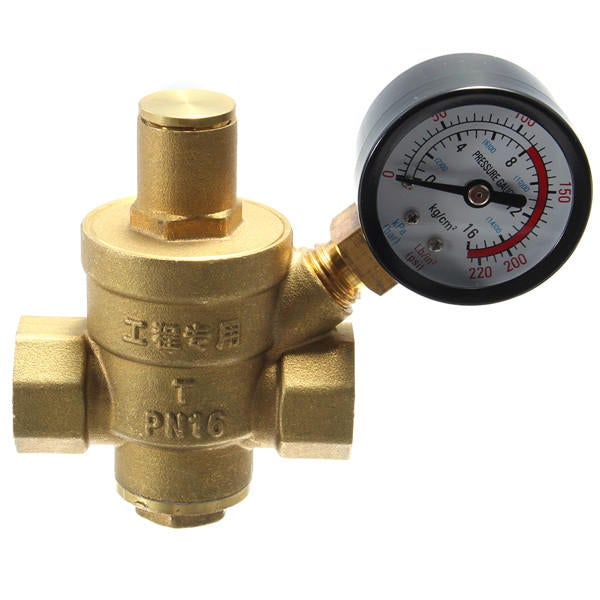 1/2' Inch Brass Water Pressure Reducing Regulator Reducer & Gauge Adjustable