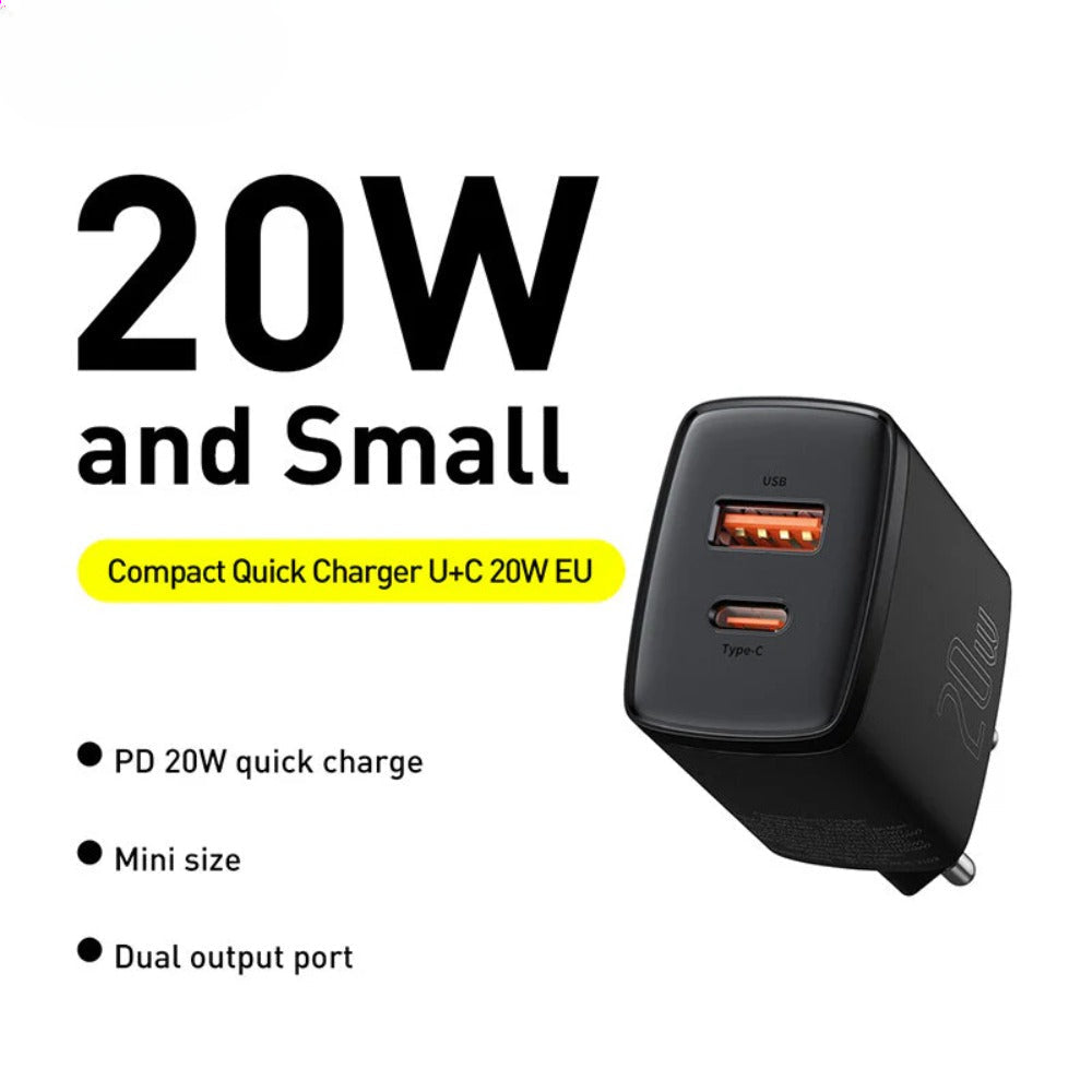 20W Dual-Port USB PD Charger, Fast Charging Adapter for iPhone, Hui, Samsung, Xiaomi