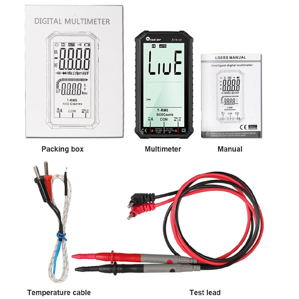 4.7 inch Large LCD Screen Smart True RMS Digital Multimeter Automatic + Manual Measure Resistance Diode Capacitance Temperature Frequency Test