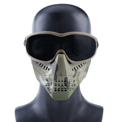 Tactical Glasses+Half Face Mask Removable Outdoor CS Military Protective Mask