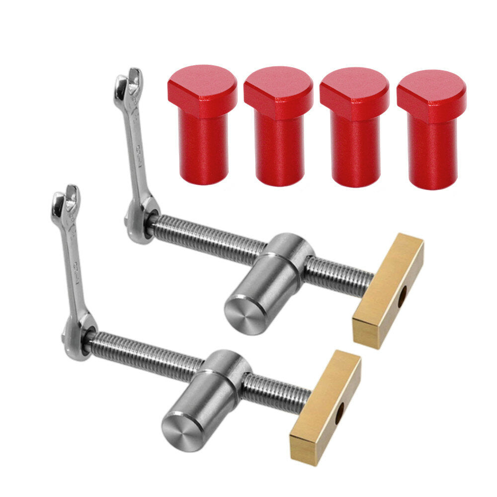 20mm Woodworking Desktop Clamp Set - 2PCS with Dog Hole Stops, Brass & Stainless Steel