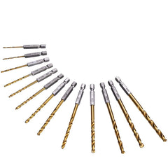 13Pcs Twist Drill Set Individual Drill Bits 1/16"-1/4" Hex Shank Drill Set Titanium Coating HSS Drill Bit Set Quick Change