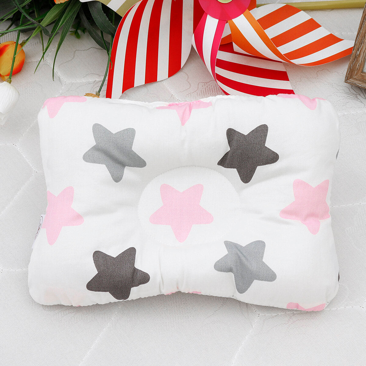 Breathable Cotton Newborn Baby Head Shaping Pillow Neck Support for Infant Preventing Flat Head Syndrome