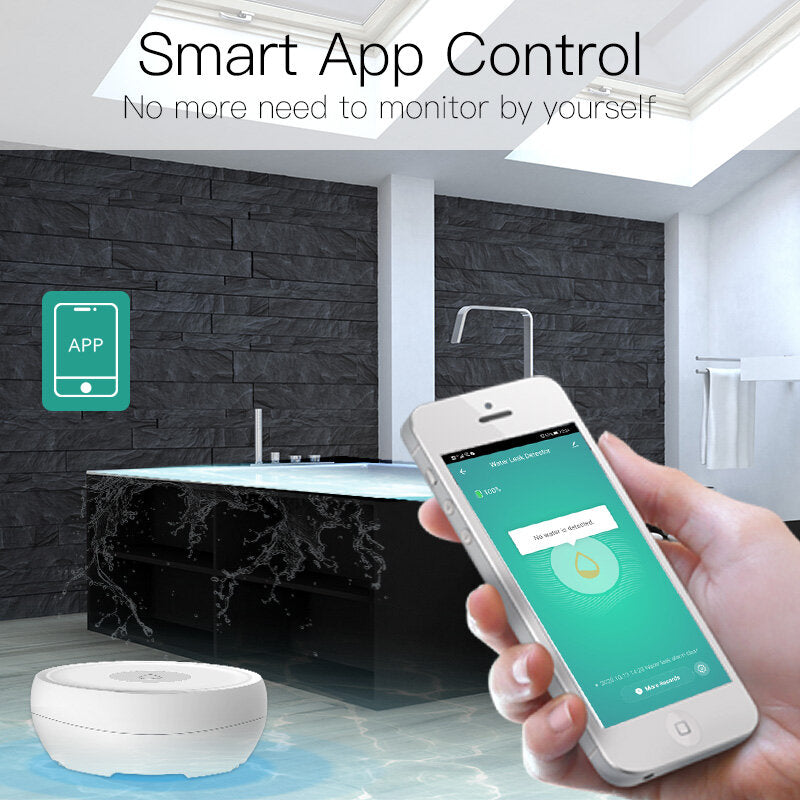 Smart Flood Sensor Water Leakage Detector Flood Overflow Alert Security Alarm System Tuya/Smart Life App Remote Control