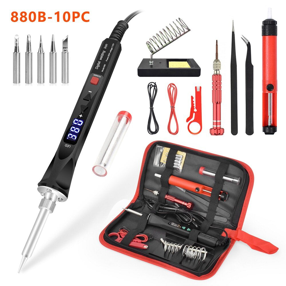 110V/220V 80W LED Digital Electric Soldering Iron with 5PC Welding Tips Soldering Tool Temperature Regulating Welding Iron