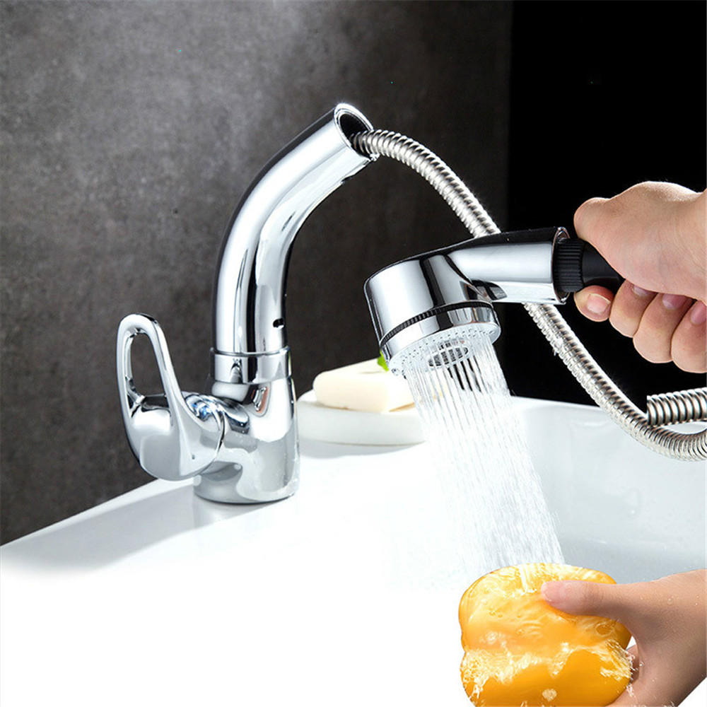 Bathroom Basin Sink Pull Out Height Adjustable Faucet Hot and Cold Single Handle Water Mixer Tap