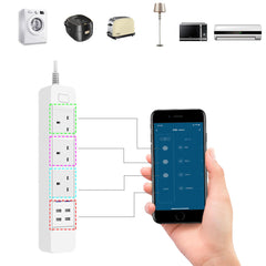 Smart WIFI APP Control Power Strip with 3 UK Outlets Plug 4 USB Fast Charging Socket App Control Work Power Outlet