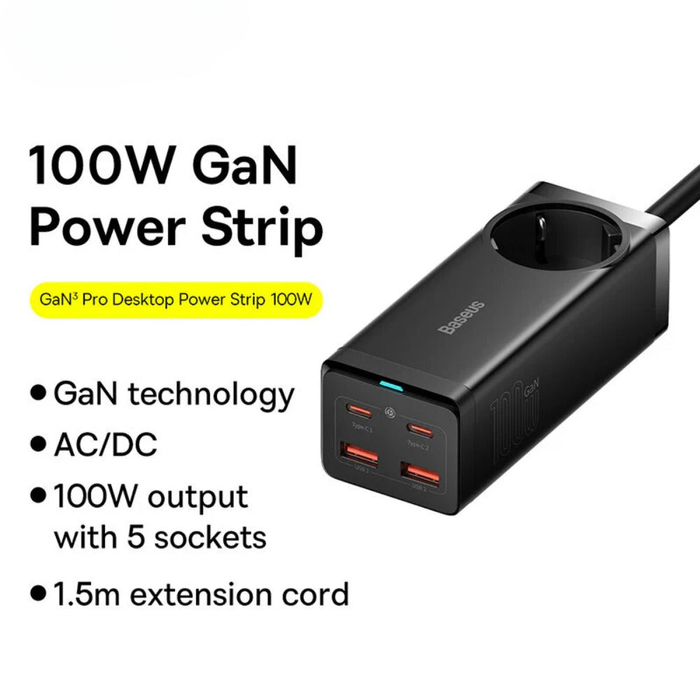 GaN3 Pro 100W 5-Port USB PD Charger, Fast Charging Station with 100W Type-C Cable