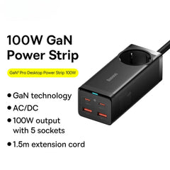 GaN3 Pro 100W 5-Port USB PD Charger, Fast Charging Station with 100W Type-C Cable