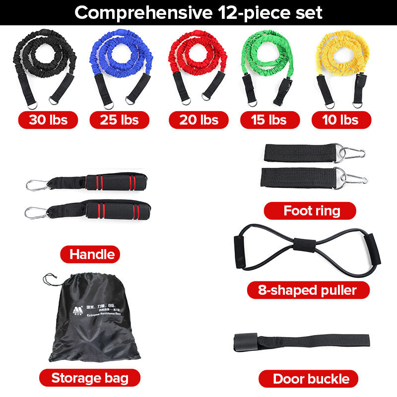 7/9/12/16/20 Pcs Fitness Resistance Bands Set Home Stretch Strength Training Yoga Pilates Exercise Tools