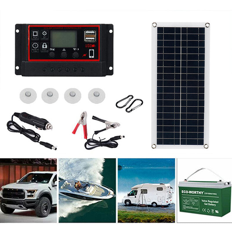 18V Solar Power System Waterproof Emergency USB Charging Solar Panel With 40A/50A/60A Charger Controller Kit Camping Travel Power Generation