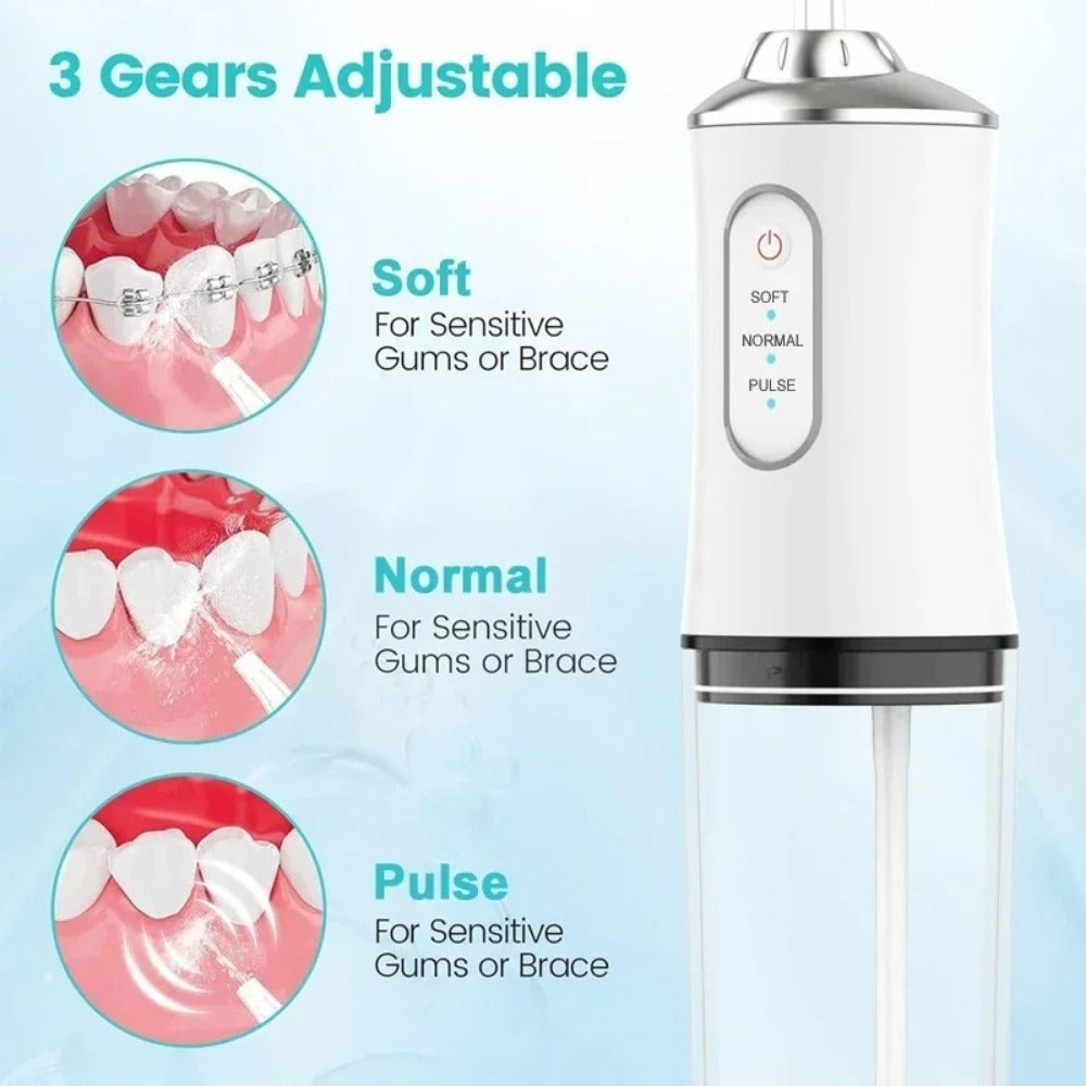 Cordless Water Flosser 220ml Oral Irrigator with 3 Modes, 4 Tips - IPX6 Waterproof USB Dental Cleaner for Home & Travel