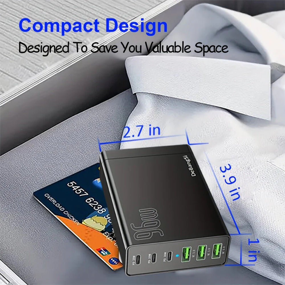 6-Port USB PD Charger: 3 USB-C + 3 USB-A, Fast Charging Station for iPhone, Hui, Samsung, Oppo