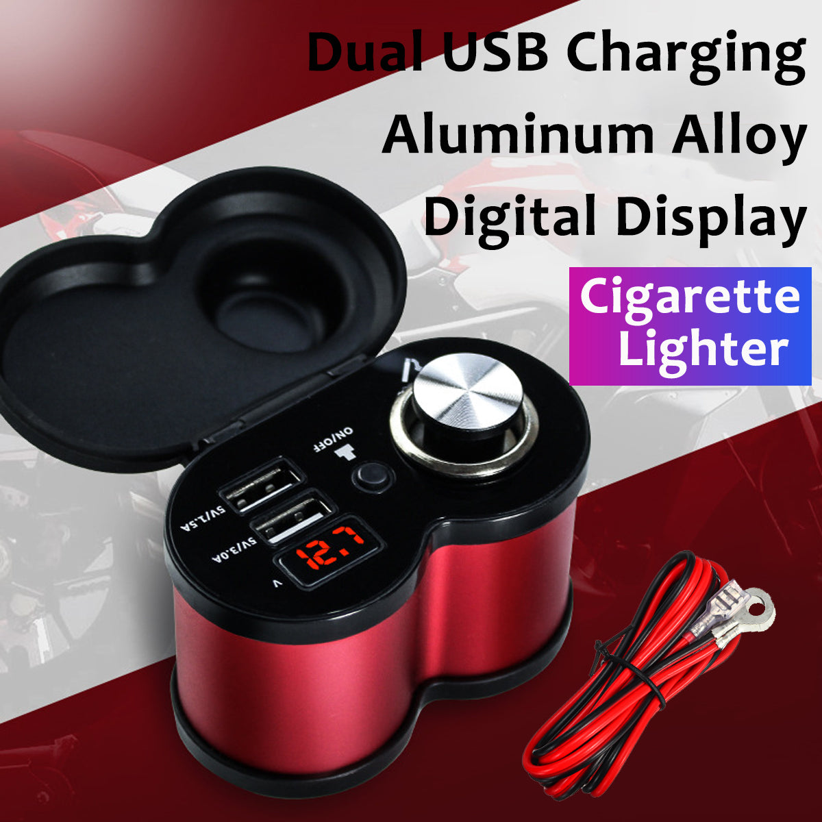 Dual USB Fast Charger 12V-24V 4.5A Waterproof Aluminium for Motorcycle