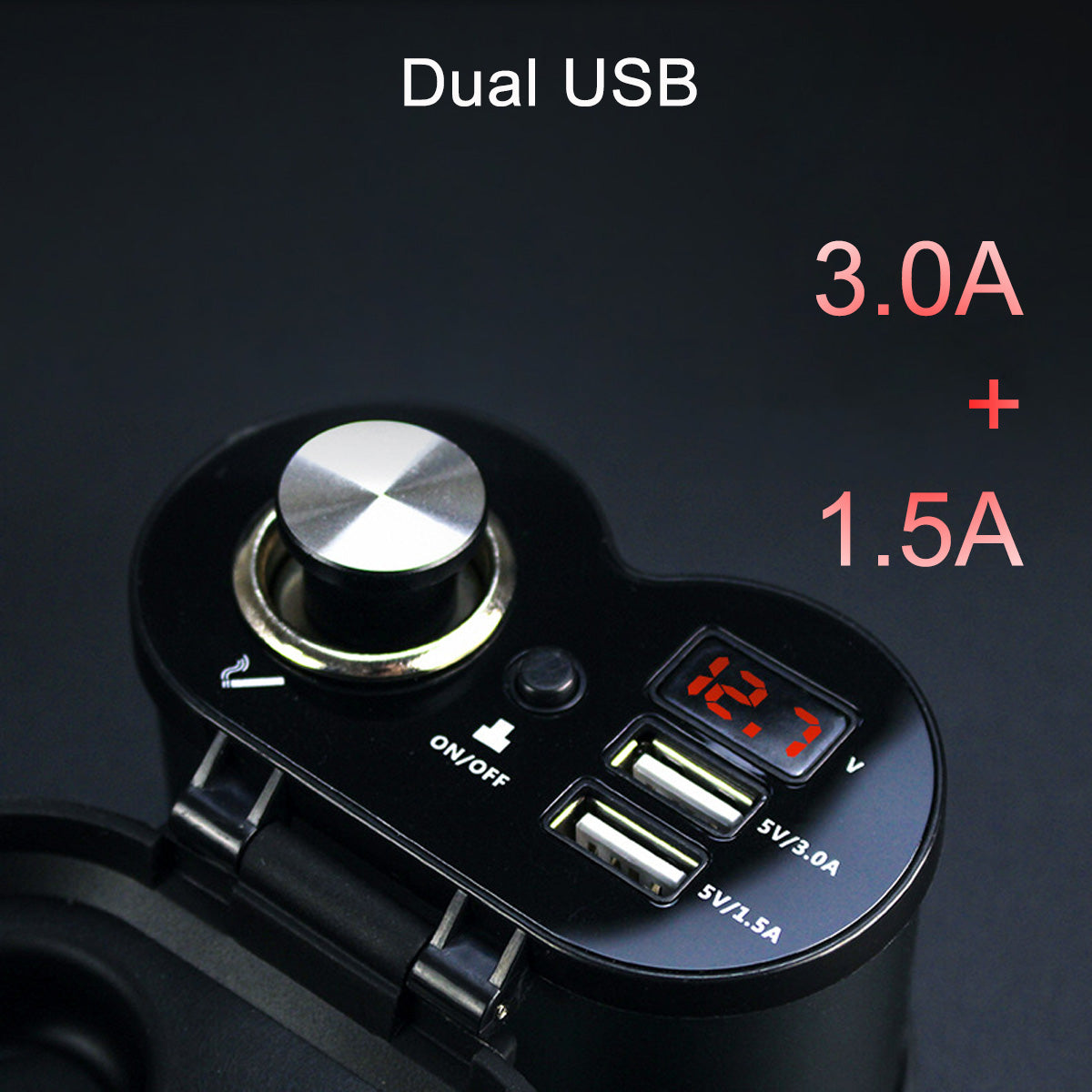 Dual USB Fast Charger 12V-24V 4.5A Waterproof Aluminium for Motorcycle