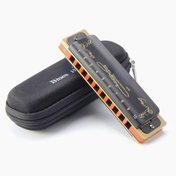 10 Hole Blues Harmonica A B C D E F G Key Black