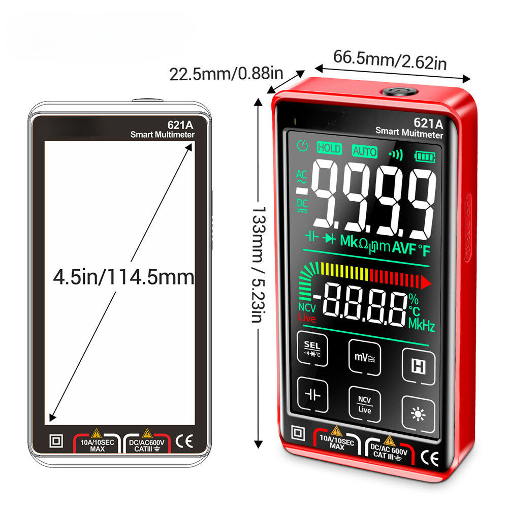 9999 Counts Auto Range Full-screen Touch Smart Digital Multimeter Rechargeable DC/AC Voltage Current Tester Meter
