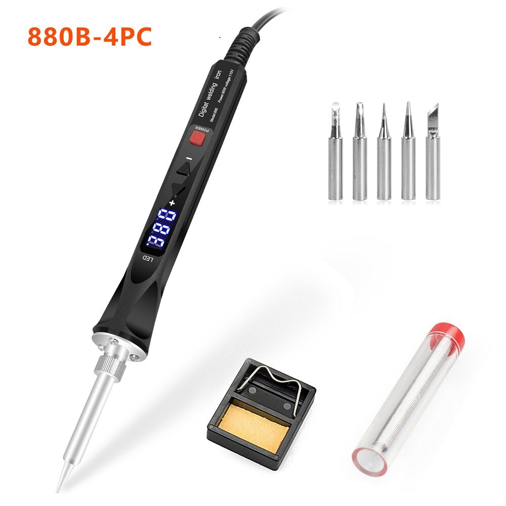 110V/220V 80W LED Digital Electric Soldering Iron with 5PC Welding Tips Soldering Tool Temperature Regulating Welding Iron