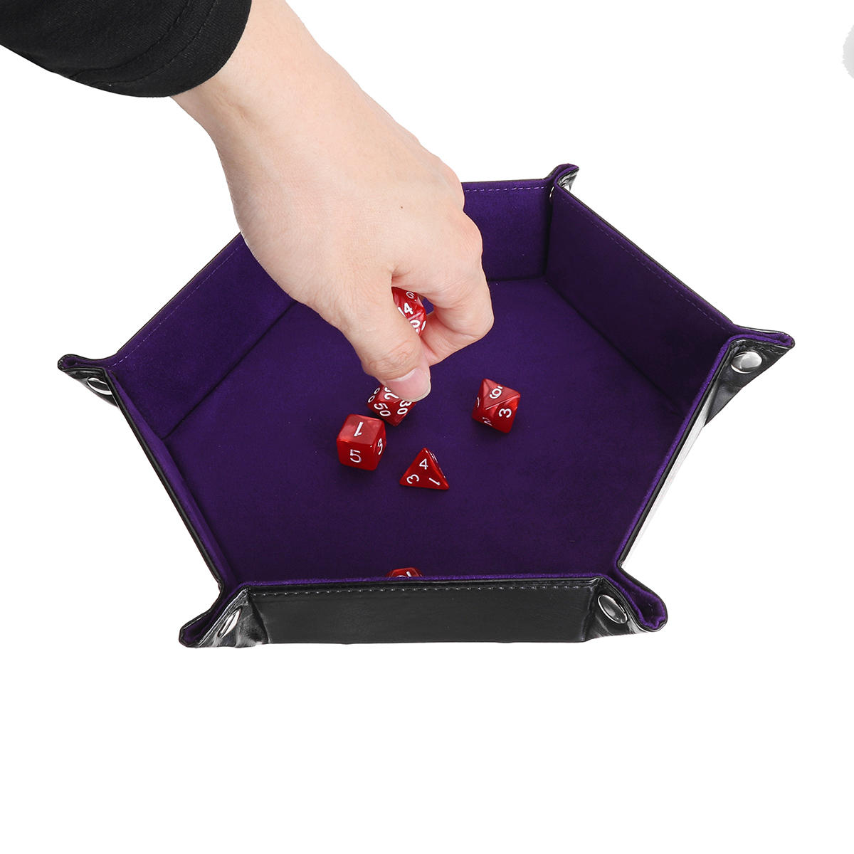 Multisided Dices Set Holder Polyhedral Dices Purple PU Leather Tray for RPG