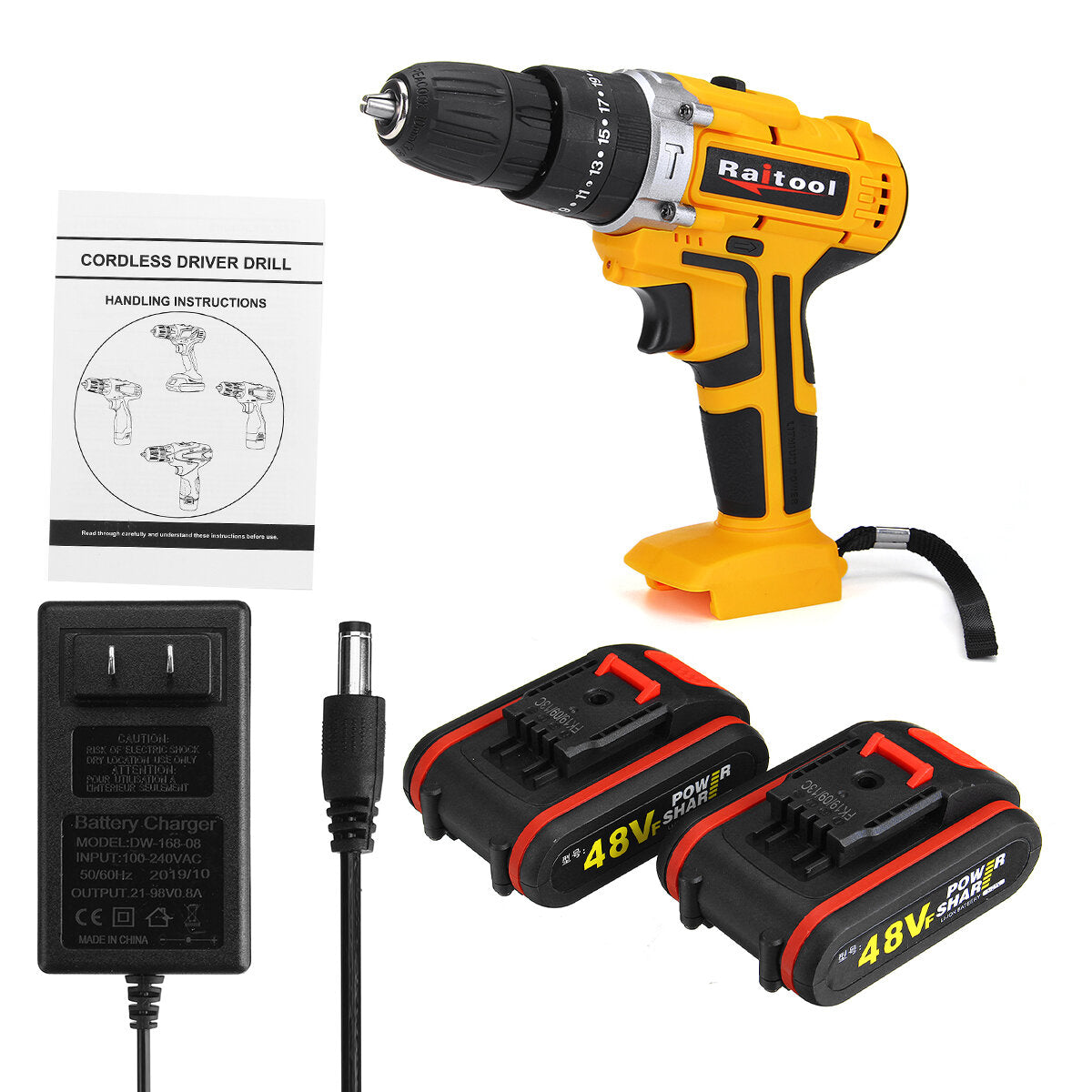 48VF Cordless Electric Impact Drill Rechargeable 3/8 inch Drill Screwdriver