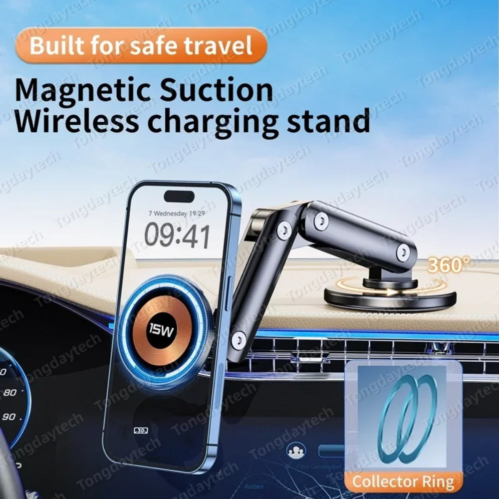 15W Magnetic Car Wireless Charger 360° Adjustable Stand for iPhone & Samsung