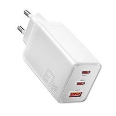 67W GaN 3-Port USB PD Charger: 2USB-C+USB-A Fast Charging Adapter for iPhone, Xiaomi, Hui, Samsung