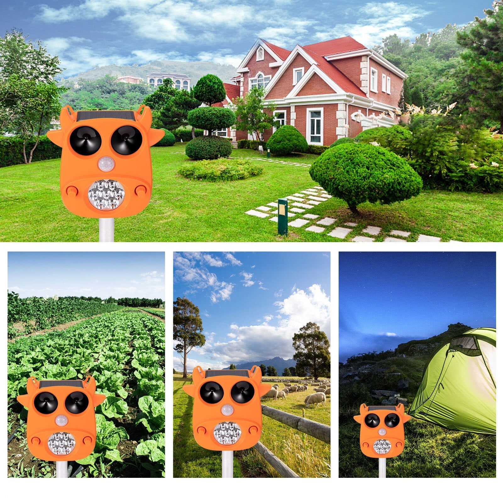 Solar Ultrasonic Animal Repeller 7 LED Flashing Light Frighten Animals Garden PIR Sensor Bird Cats Dog Repellent