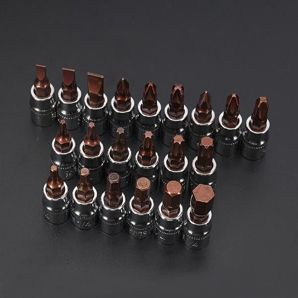 1/4 Inch Drive Sockets Set S2 Alloy Metric Screwdriver Bit Sockets Hex/Slotted/Phillips/Pozi/Torx