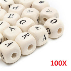 100Pcs Natural Mixed Wooden Alphabet Letter Cube Craft Charms Beads 10mm